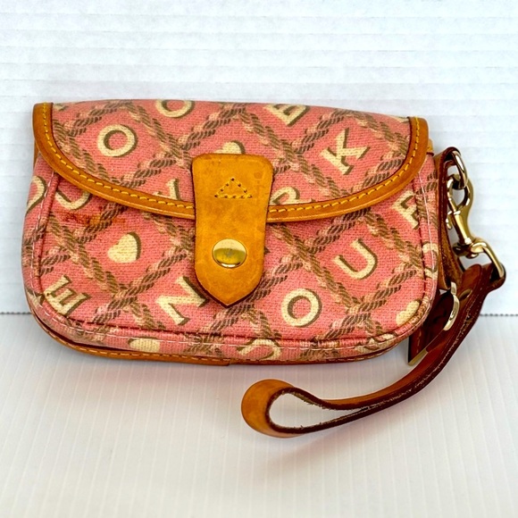 Dooney & Bourke Signature Logo Pouch Orange Leather Wristlet - Picture 1 of 12